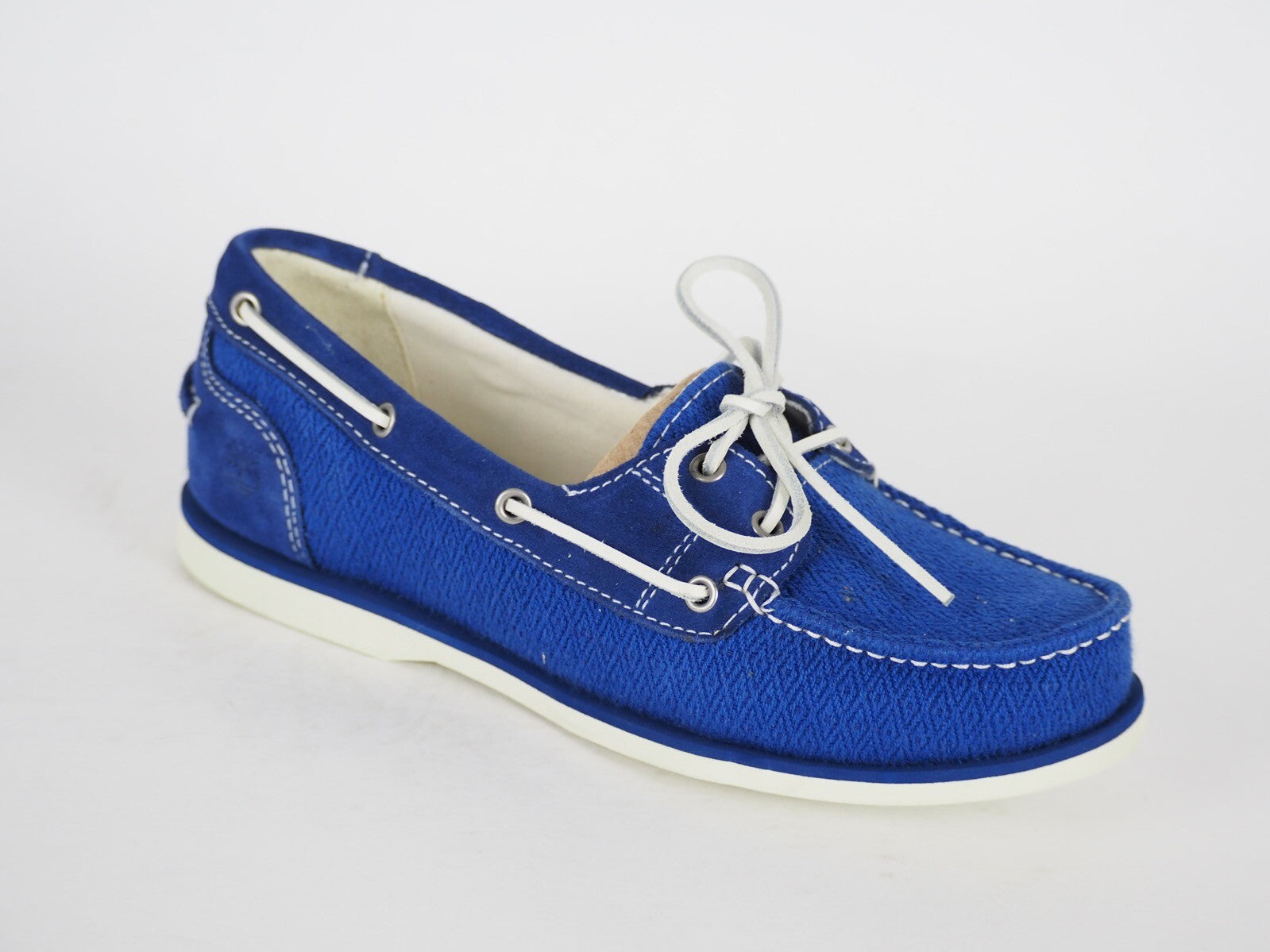 Womens Timberland EK Classic 2 Eye A14M2 Blue Leather Fabric Slip On Boat Shoes