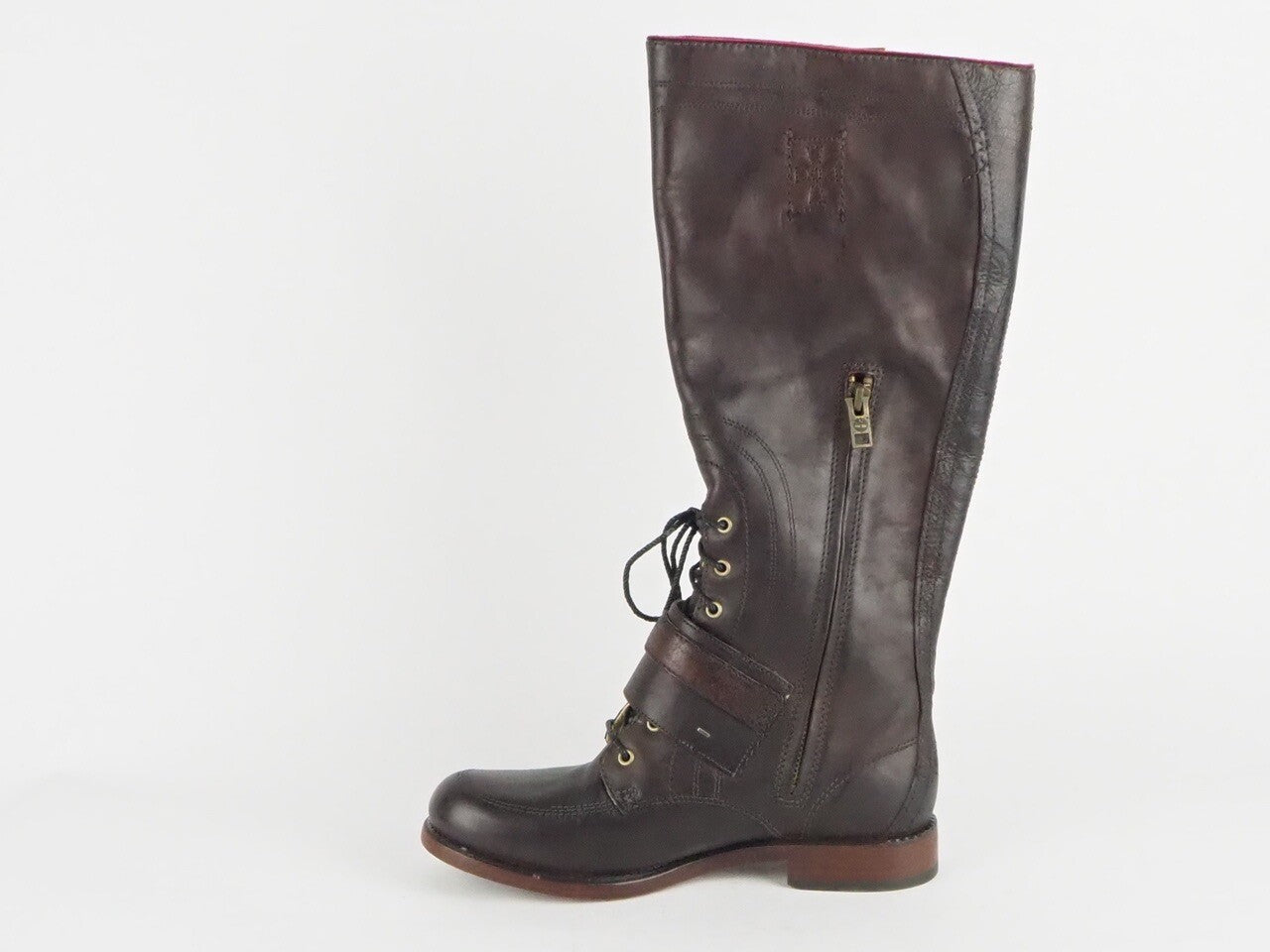 Womens Timberland Lucille 20645 LeatherDark Brown Zip Up Buckle High Boots