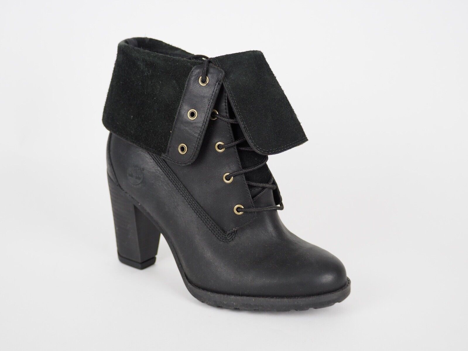 Womens Timberland EK Strap 8622A Black Leather Fold On High Heel Winter Boots