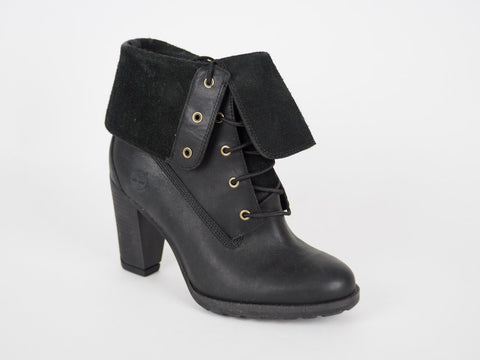 Womens Timberland EK Strap 8622A Black Leather Fold On High Heel Winter Boots