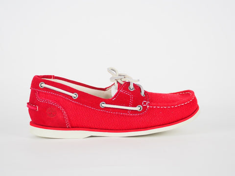 Womens Timberland Classic 2 Eye A14LV Red Fabric Textured Boat Shoes