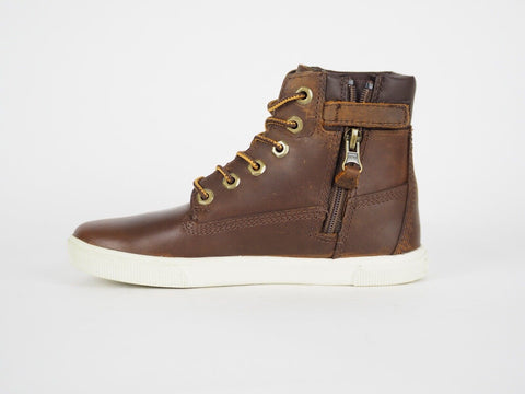 Boys Timberland EK 2.0 6 Inch 1675A Brown Leather Laced Zip Winter Chukka Boots