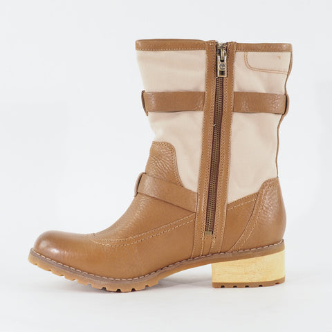 Womens Timberland EK Apley 8 Inch 3839R Brown Leather Canvas Zip Up Boots