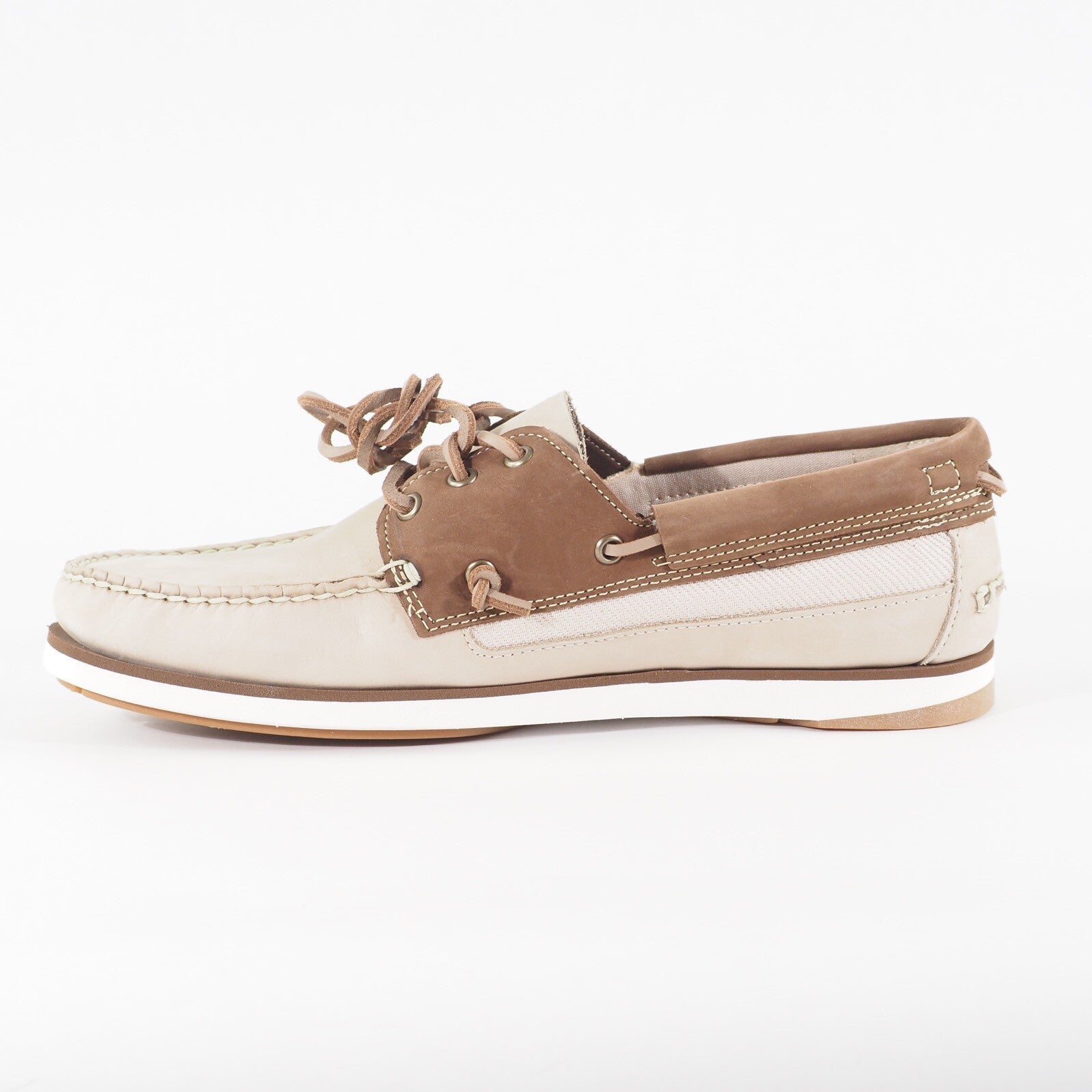 Mens Timberland Atlantis Boat Nubuck A2QGX Beige Leather Lace Walking Shoes