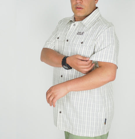 Mens Jack Wolfskin Thompson 1401041 White Sand Checks Short Sleeved Shirt 