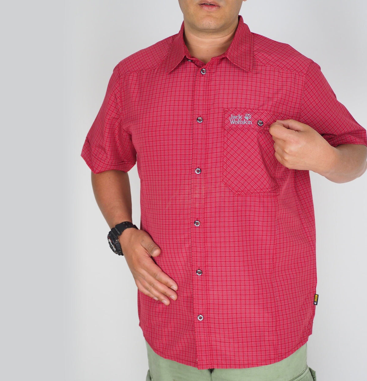 Mens Jack Wolfskin 5009321 Indian Red Checks Short Sleeved Shirt