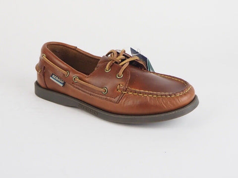 Boys Sebago Docksides 2 Eye B43743 M Leather Lace Up Brown Boat Casual Shoes