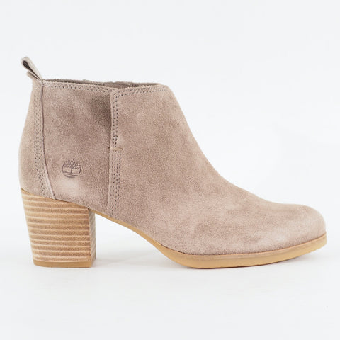 Womens Timberland Eleanor A1XTN Light Taupe Leather Zip Up Heeled Ankle Boots
