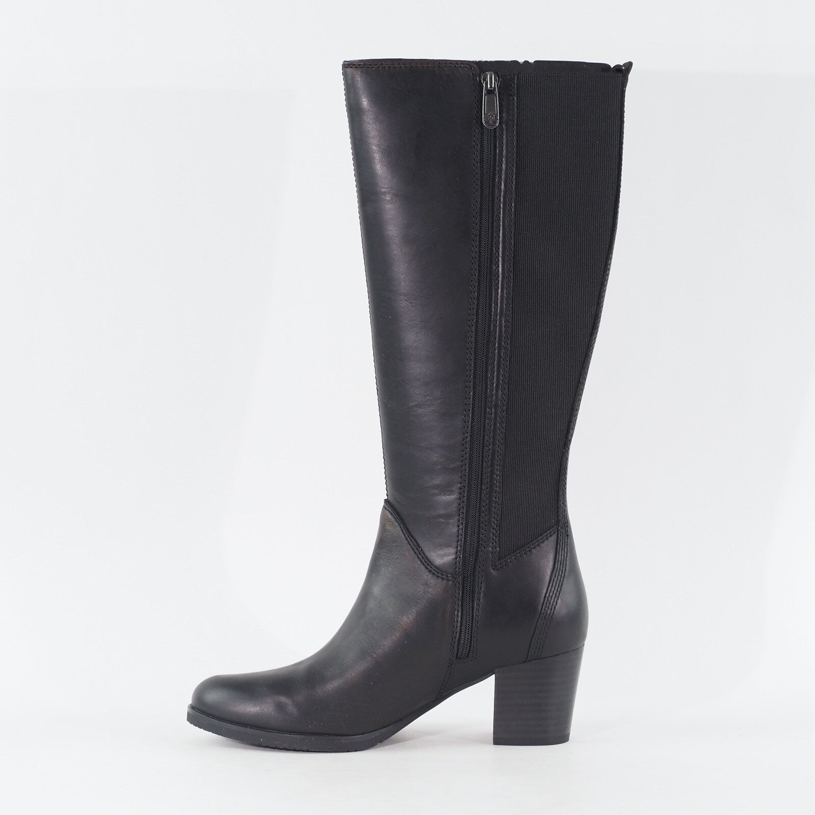 Womens Timberland Knee High A1RAW Black Leather Zip Up Casual Heeled Boots