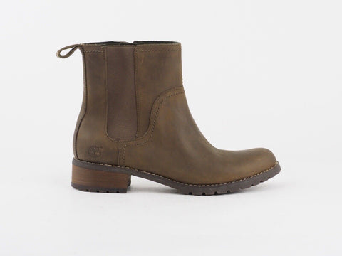 Womens EK Bethel 3351R Dark Tan Leather Casual Winter Shoes Zip Up Chelsea Boots