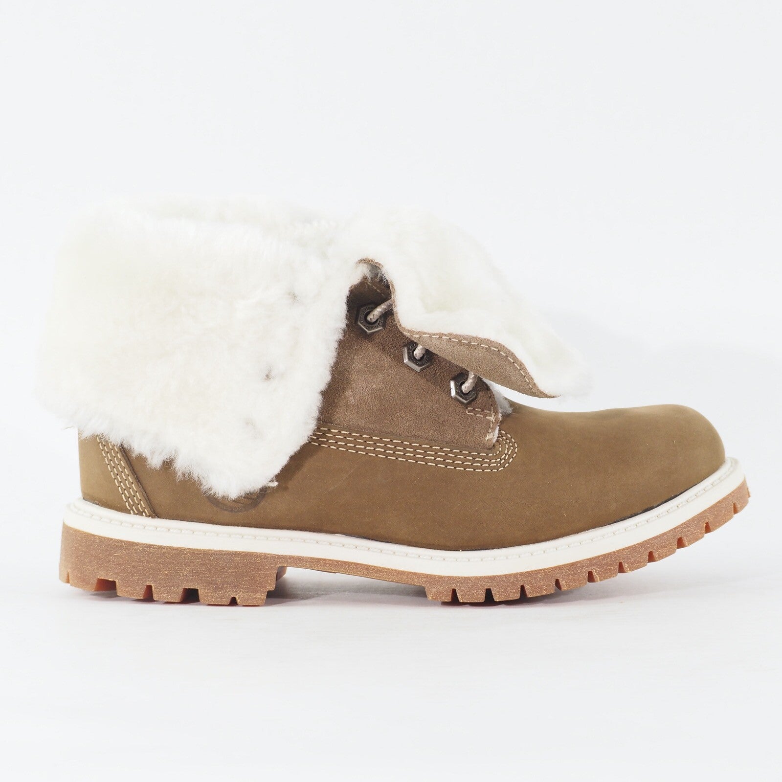 Womens Timberland Authentics 26648 Taupe Leather Lace Up Casual Furr In Boots