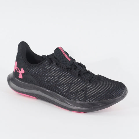 Womens Under Armour Speed Swift Black Pink Mesh Running Lace Up Sports Trainers