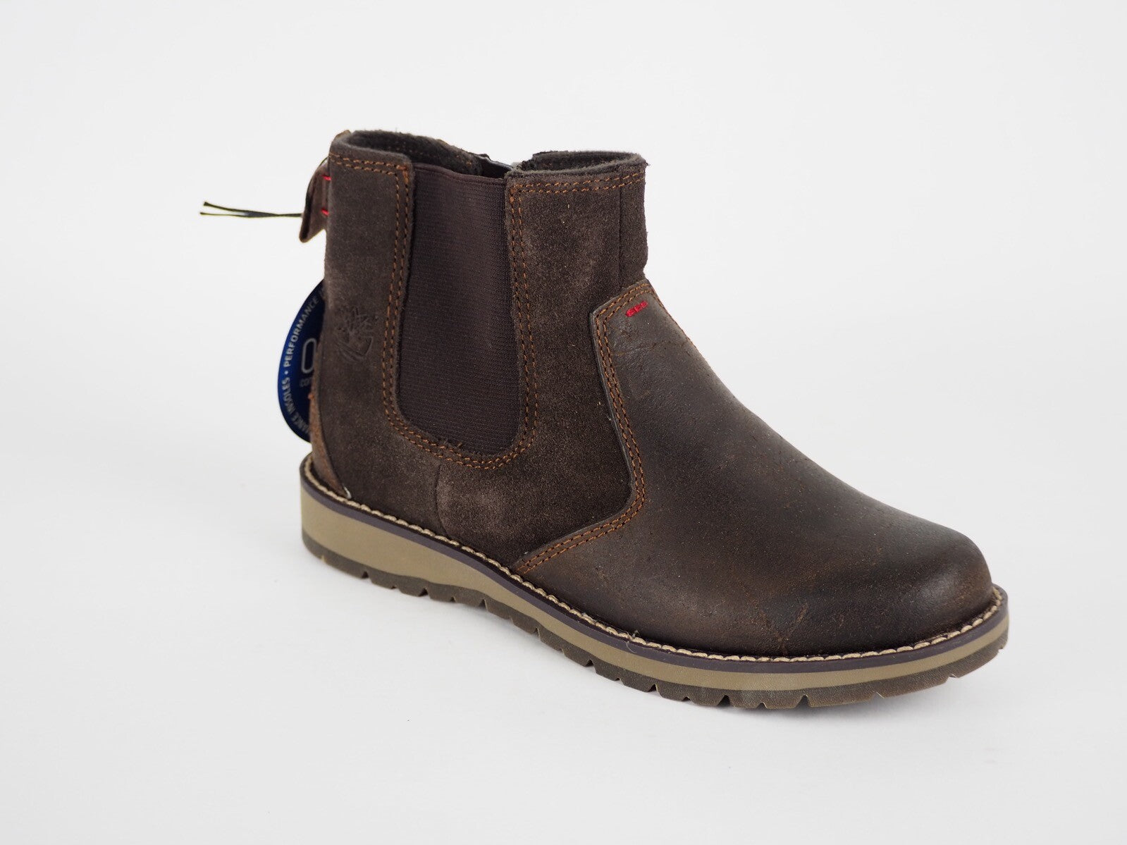 Boys Timberland EK A17G7 Dark Brown Leather Zip Up Casual Winter Chelsea Boots