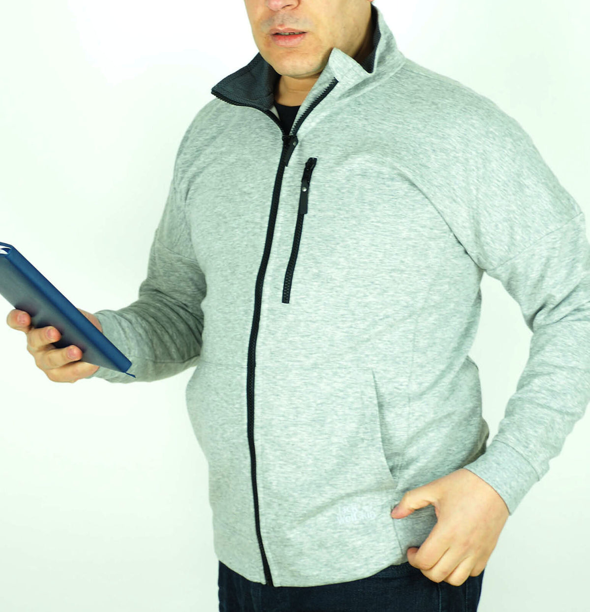 Mens Jack Wolfskin Nanuk 1707241 Light Grey Zip Up Warm Insulated Sweatshirt