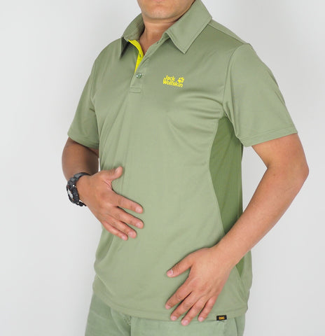 Mens Jack Wolfskin Texel 5010761 Khaki Green Casual Short Sleeve Polo Shirt