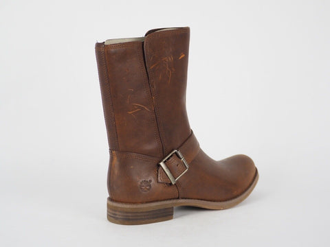 Womens Timberland Savin Hill A122X Brown Leather Casual Side Zip Mid Calf Boots