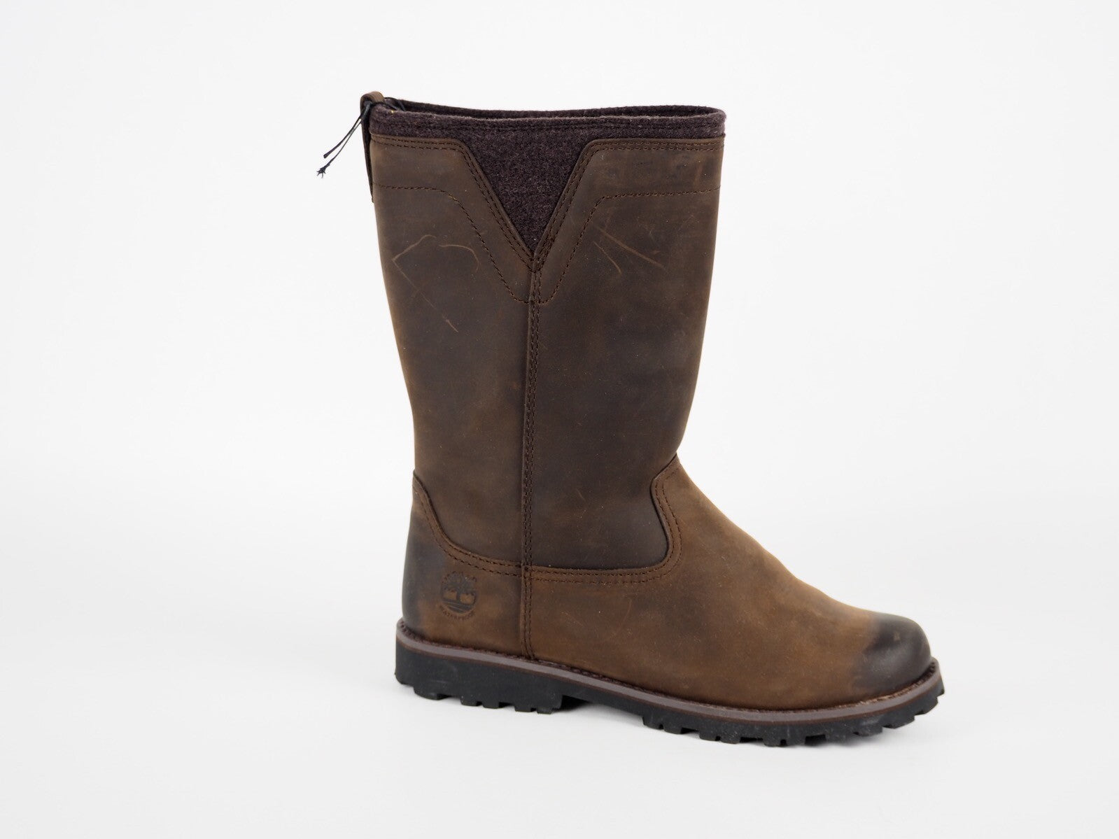 Boys Timberland EK A17EE Dark Brown Leather Casual Tall Pull Up Winter Boots 