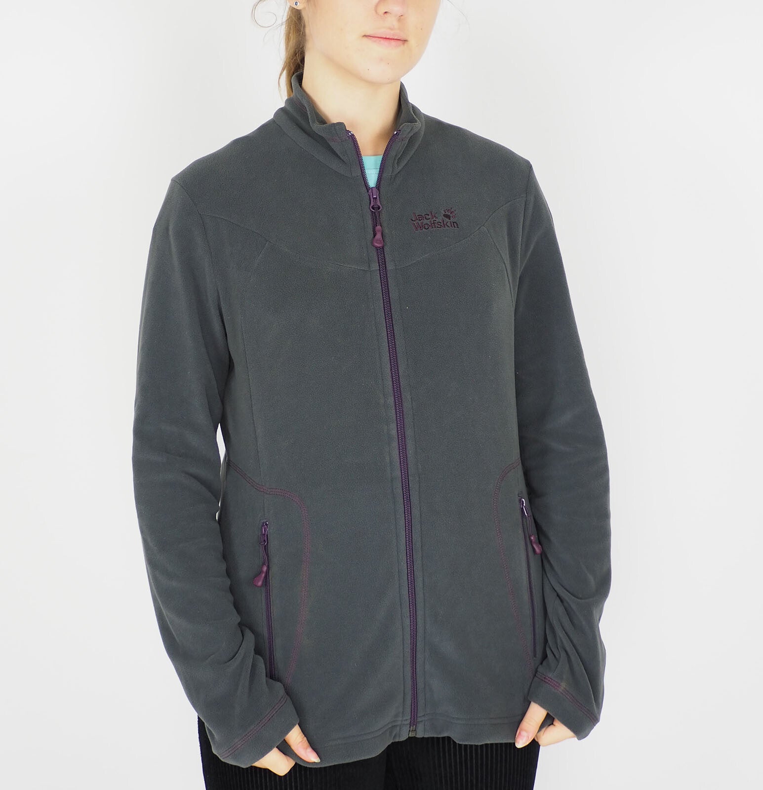Womens Jack Wolfskin Performance 1701511 Dark Steel Zip Up Fleece Sweatshirt