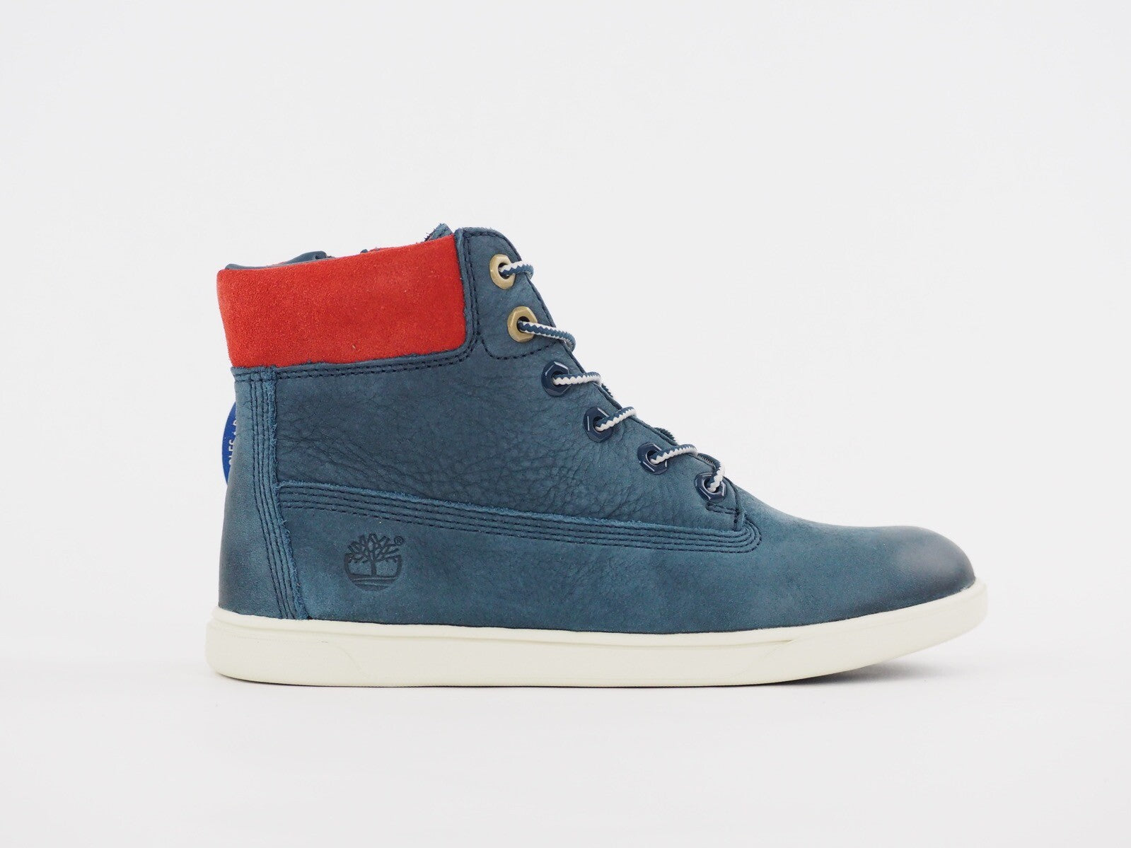 Boys Timberland Groveton A18K9 Blue Leather Side Zip Trainers Kids Chukka Boots