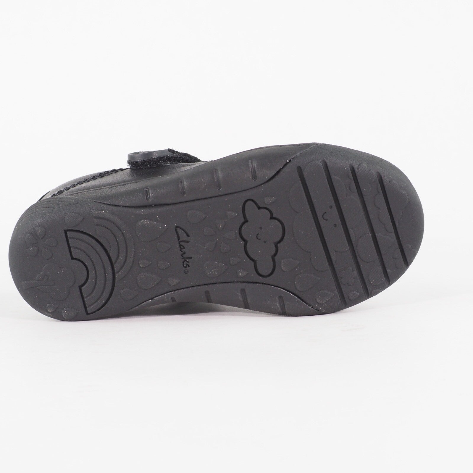 Girls Clarks Lilfolkbud Black Leather Leader Single Strap School Walking Shoes