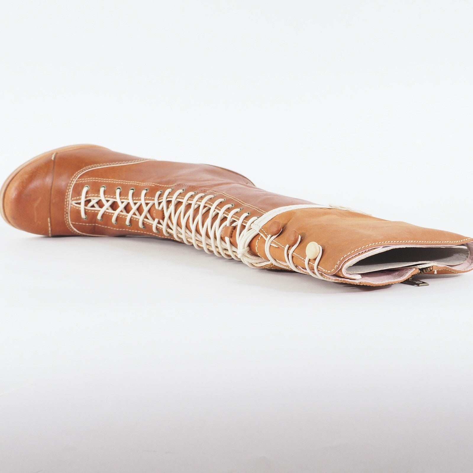 Womens Timberland Marge Tall Lace 20654 Tan Leather Zip Up Formal Hi Boots