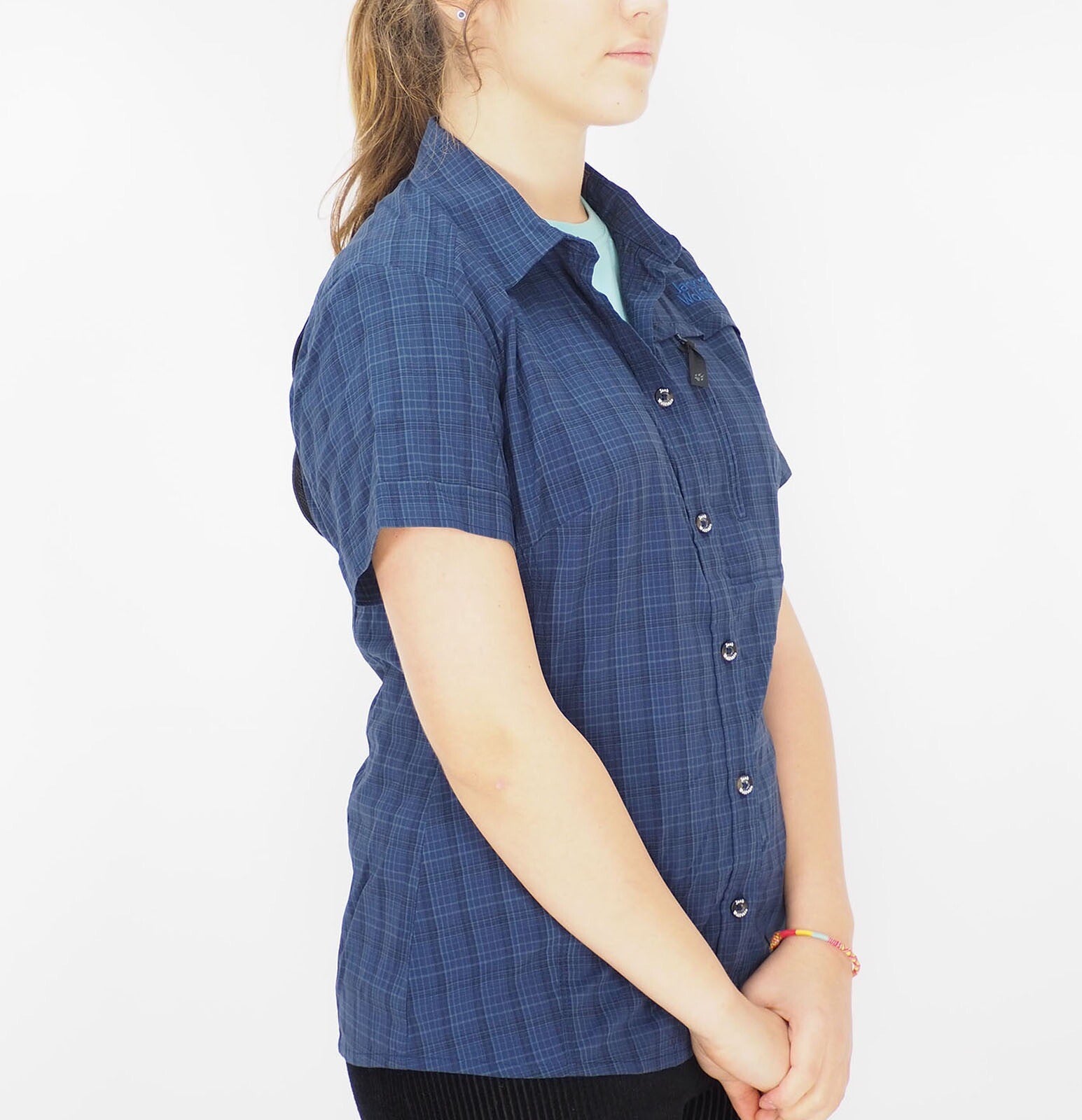 Womens Jack Wolfskin M Stretch 1400552 Night Blue Short Sleeve Button Up Shirt