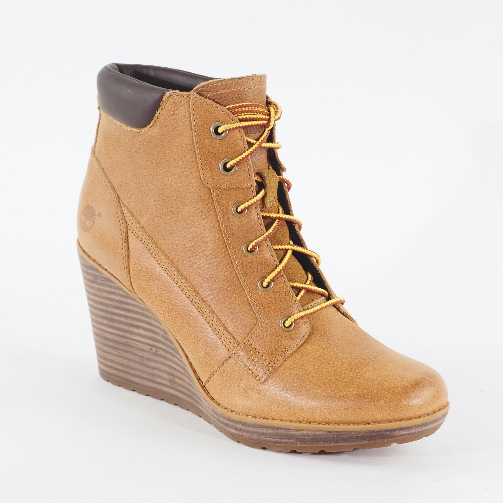 Womens Timberland Meriden A11YS Wheat Brown Leather Lace Up Heeled Ankle Boots