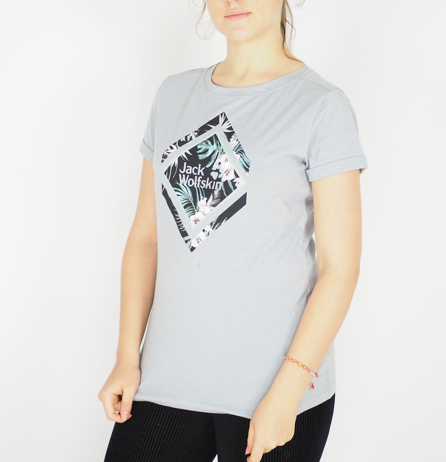 Womens Jack Wolfskin Round Neck 1806931 Light Grey Graphic Short Sleeve T-Shirt