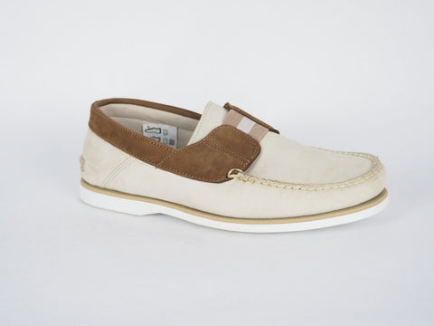 Mens Timberland Slip On Unleased 42580 Beige / Brown Leather Casual Boat Shoes