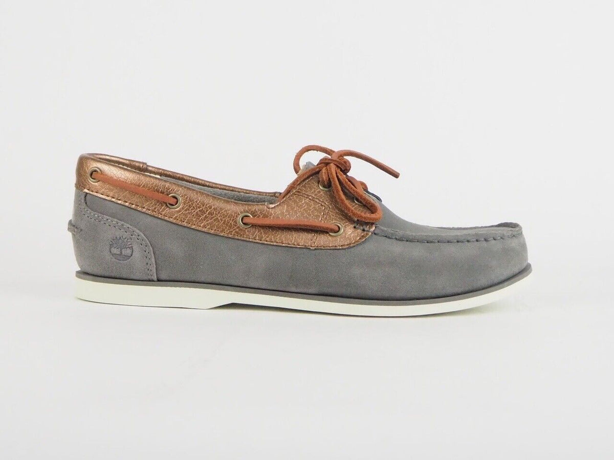 Womens Timberland Classic 2 Eye A1C2H Grey Leather Casual Ladies Boat Shoes