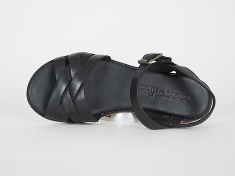 Womens Timberland Caswell Y-Strap A1458 Black Leather Ladies Strappy Sandals