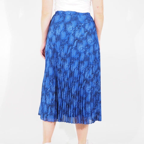Womens Ex M&S Long Skirt Blue Elastic Waist Casual Pleated Ladies Straight Skirt