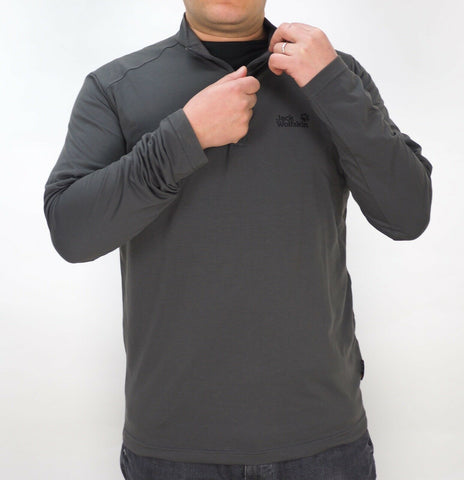Mens Jack Wolfskin Trail 1801501 Dark Steel Half Zip Longlseeve Light Sweatshirt - London Top Style