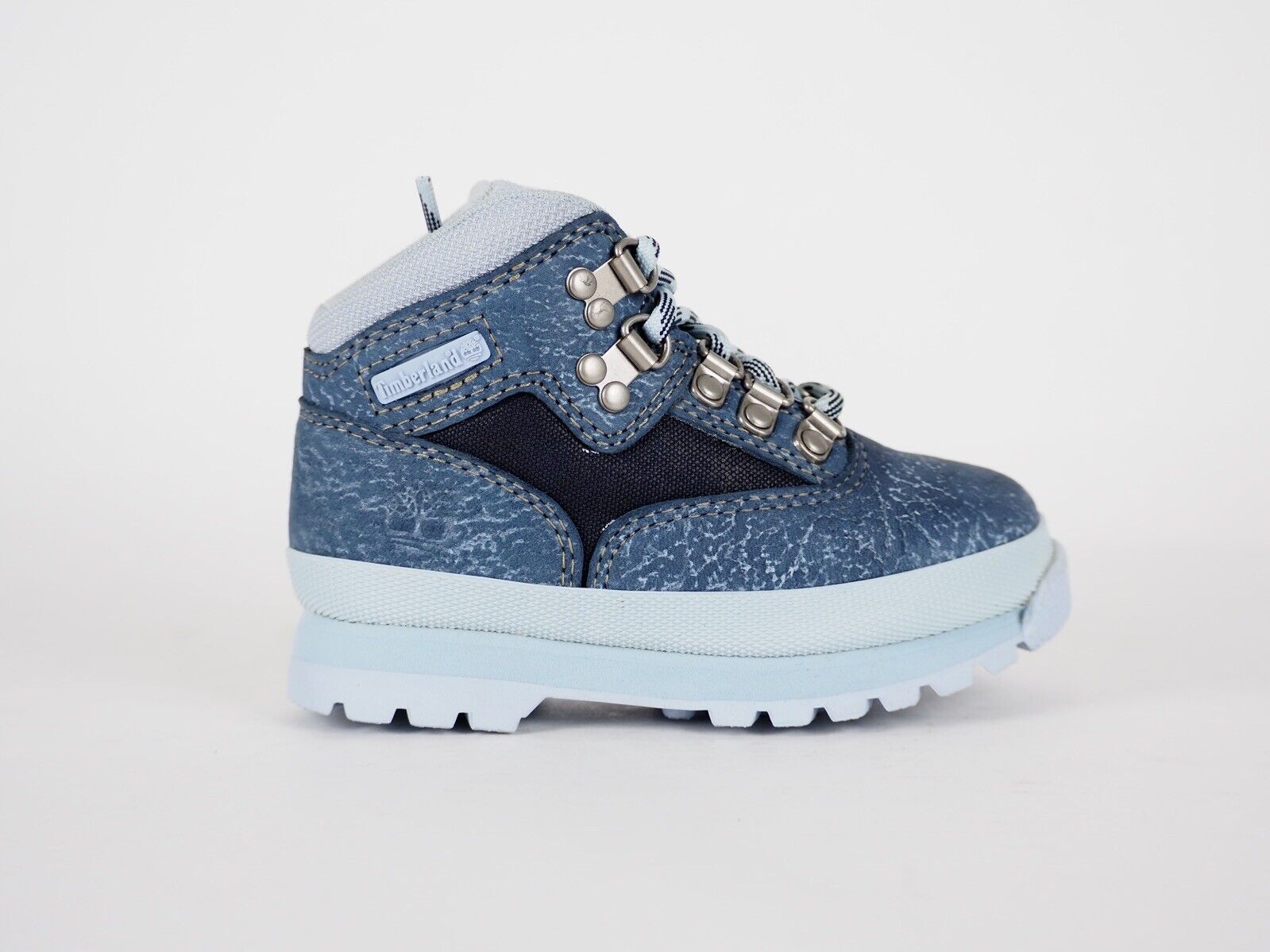 Boys Toddlers Timberland Euro Hiker A1AG2 Blue Leather Textile Lace Up Boots