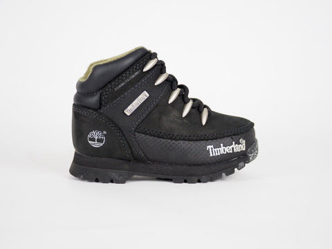 Boys Girls Timberland Euro Sprint 42882 Black Leather Lace Up Winter Boots
