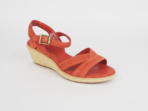 Womens Timberland 8258RW Red Leather Ladies Summer Wedge Sandals