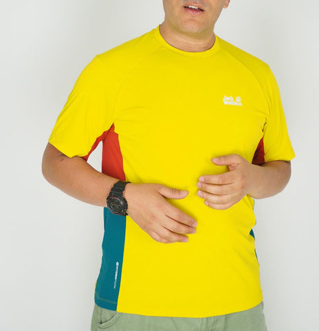 Mens Jack Wolfskin Pro 11 Hike 1807351 Dark Sulphur Active Short Sleeve T Shirt - London Top Style