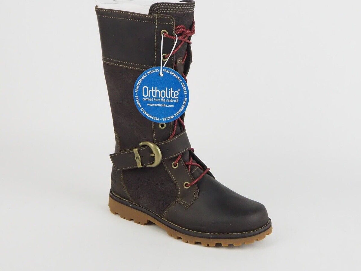 Girls Timberland Ek Asphalt Trail Bethel 5874R Dark Brown Leather Tall Boots