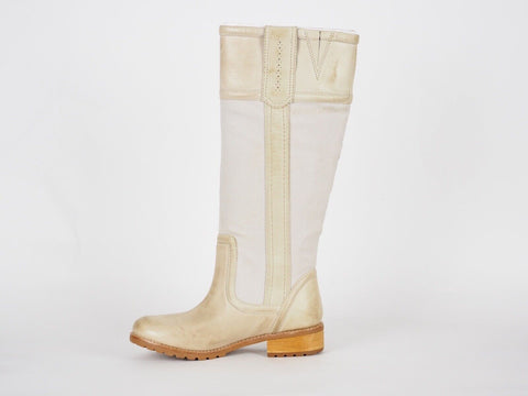Womens Timberland Brogue Canvas 11621 Leather Fabric Pull On Tall Boots