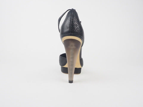 Womens Calvin Klein Kyra Waxed Lizard J3150 Leather Black Heels Shoes - London Top Style