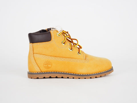 Boys Girls Timberland PokeyPine 6 Inch A125Q Wheat Leather Lace Up Chukka Boots