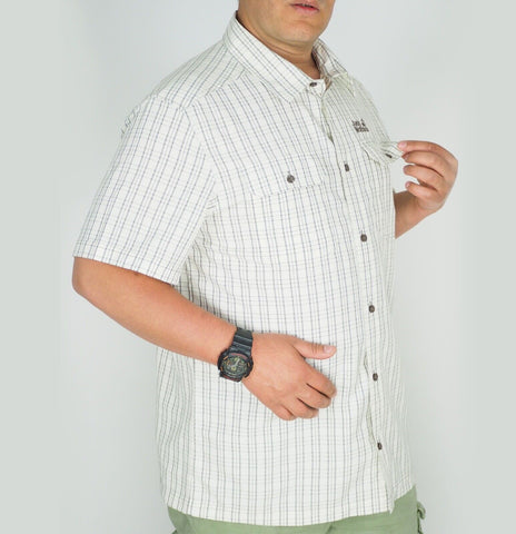 Mens Jack Wolfskin Thompson 1401041 White Sand Checks Short Sleeved Shirt - London Top Style