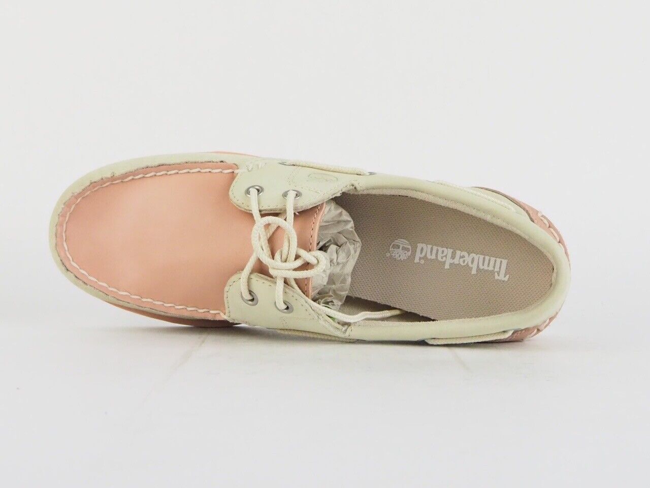 Womens Timberland Classic 2 Eye Boat 8146A Beige / Pink Leather Boat Shoes - London Top Style