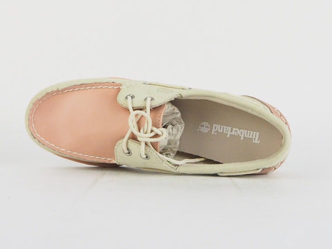 Womens Timberland Classic 2 Eye Boat 8146A Beige / Pink Leather Boat Shoes - London Top Style