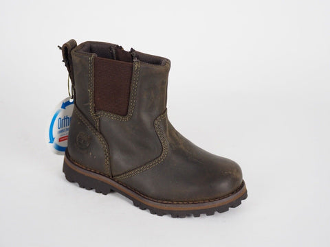 Boys Girls Timberland Asphalt Trail 1187R Brown Leather Zip Up Chelsea Boots