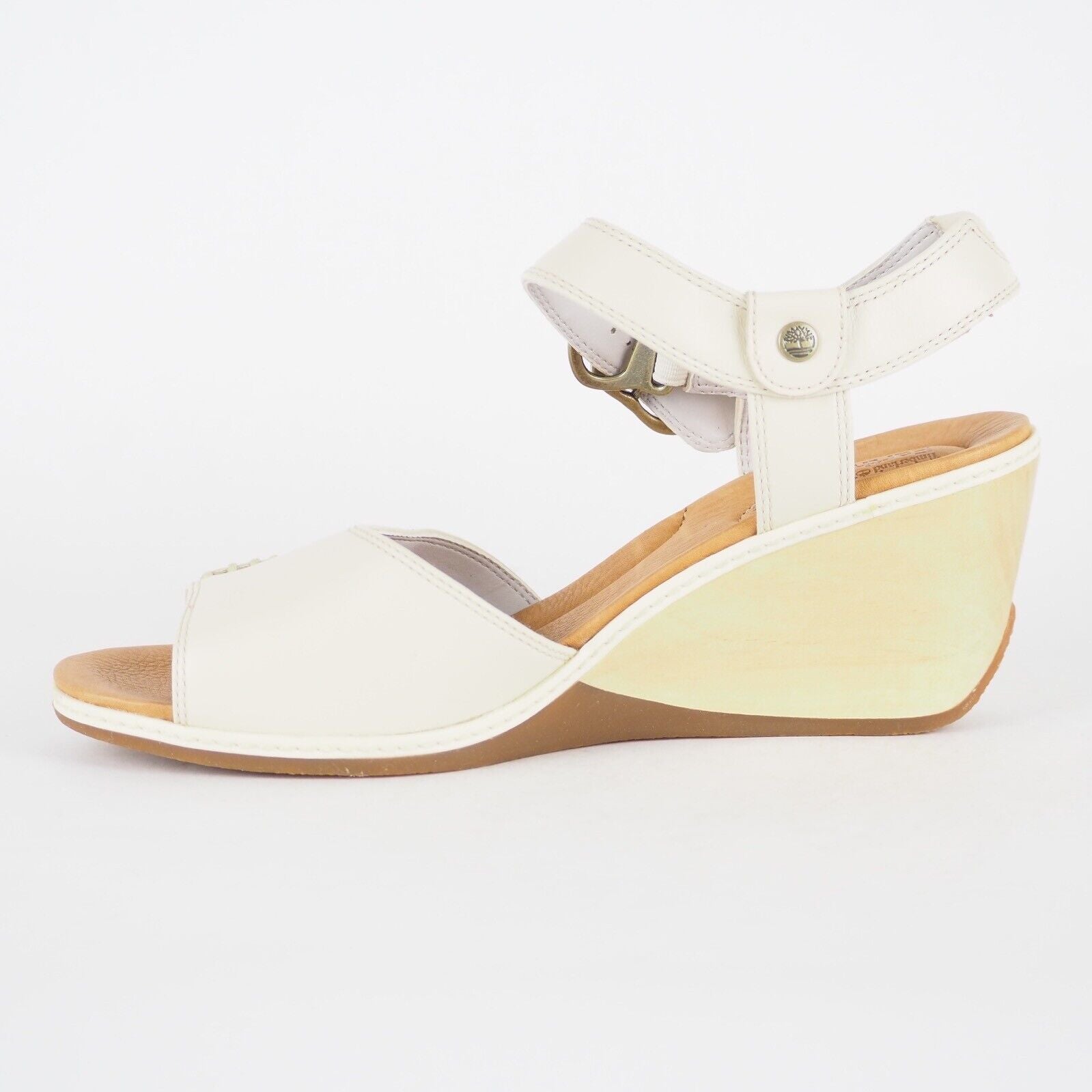 Womens Timberland Lascaux 15676 White Leather Strappy Wedge Sandals