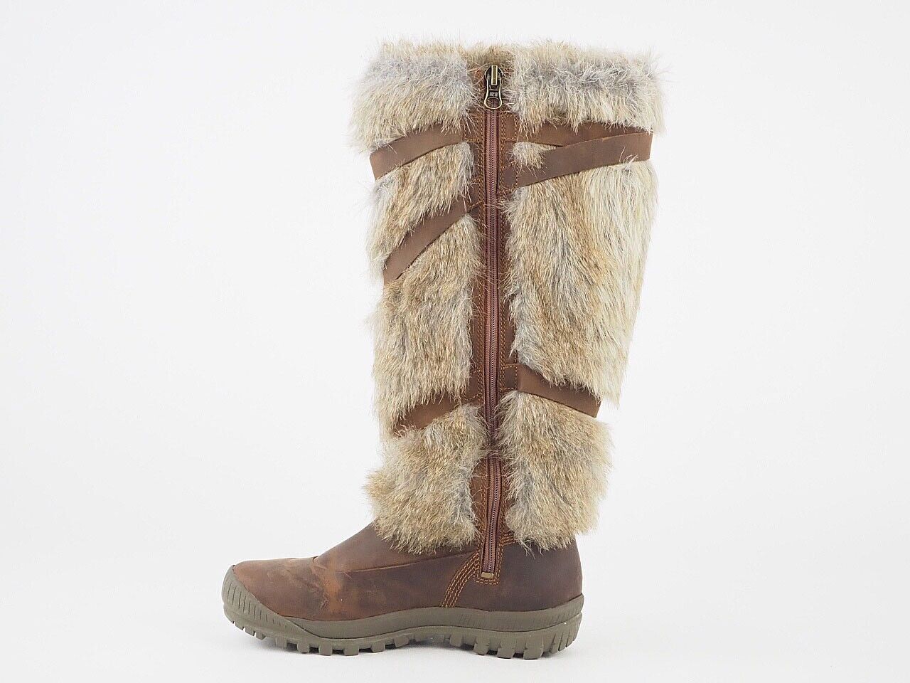 Womens Timberland MT Holly Faux Fur 1623R Brown Leather Zip Up Tall Snow Boots