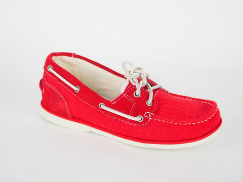 Womens Timberland Classic 2 Eye A14LV Red Fabric Textured Boat Shoes - London Top Style