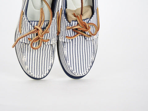 Womens Timberland Classic 2 Eye 8910A Navy Stripe Canvas Boat Shoes UK 3.5 - London Top Style