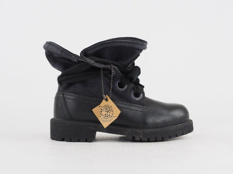 Girls Timberland Roll Top Guild 20721 Black Leather Lace Up Shoes Chukka Boots